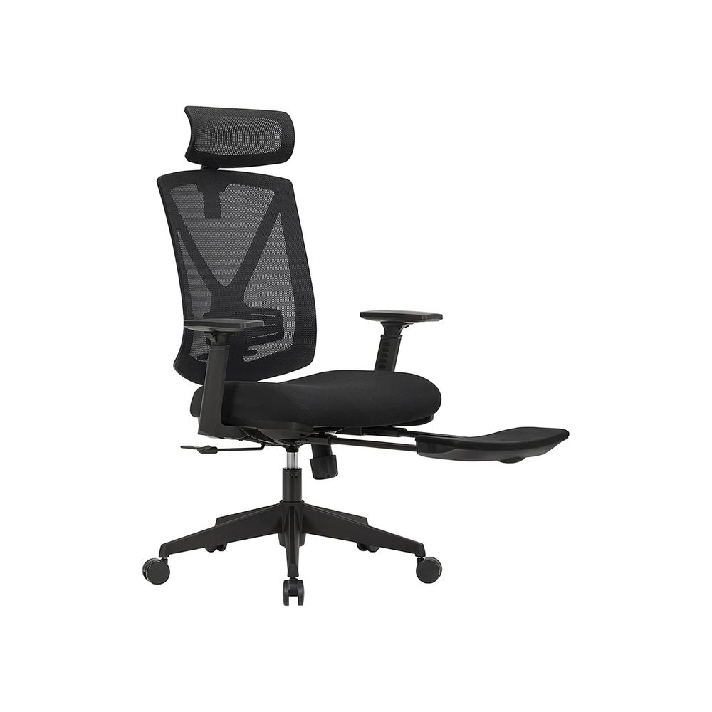 Fauteuil de bureau ergonomiques en filet repose-pieds Mousse de haute résilience, piètement en acier, roulettes en nylons, accoudoir en PU