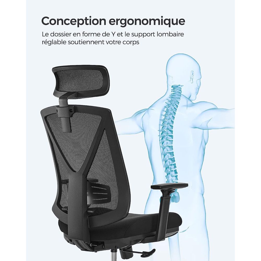 Fauteuil de bureau ergonomiques en filet repose-pieds Mousse de haute résilience, piètement en acier, roulettes en nylons, accoudoir en PU – Image 5