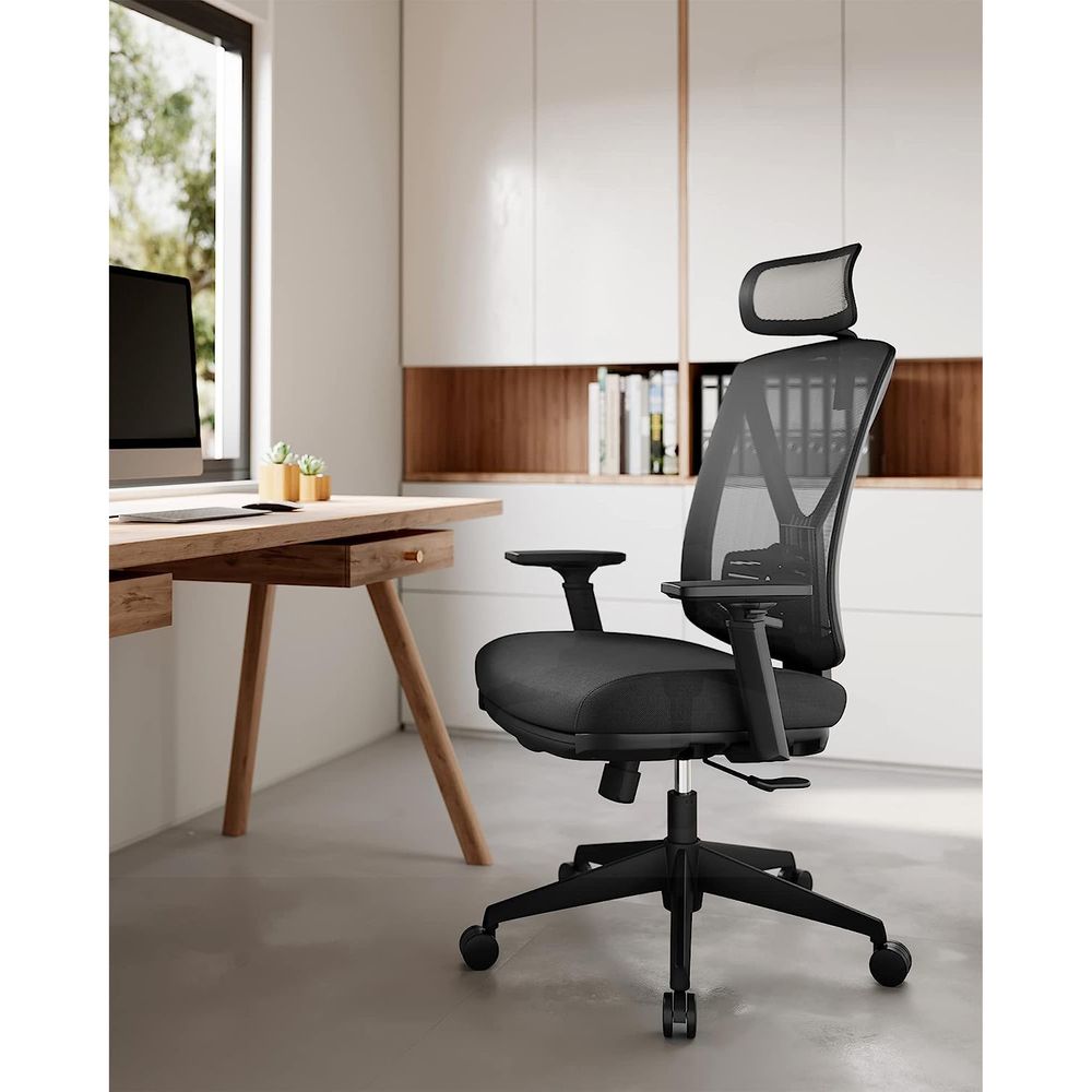 Fauteuil de bureau ergonomiques en filet repose-pieds Mousse de haute résilience, piètement en acier, roulettes en nylons, accoudoir en PU – Image 2