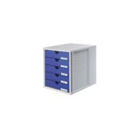 HAN Module de classement Systembox, 5 tiroirs, en polystyrène, Gris et Bleu. Dim. L27,5 x H32 x P33 cm.