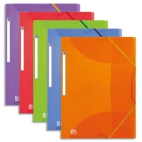 OXFORD Lot de 10 chemises 3 rabats et élastique en polypropylène 5/10e. Coloris translucides assortis