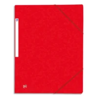 OXFORD Chemises 3 rabats à élastiques TOP FILE en carte lustrée 5/10e,390g. Format A4. Coloris rouge