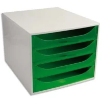 Module de classement ECO 4 tiroirs, Gris/Vert translucide - Dim. : L28,4 x H23,4 x P34,8 cm