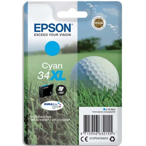EPSON Cartouche Jet d'Encre DURABrite Ultra Cyan XL "Balle de Golf'' 34 - C13T34724010