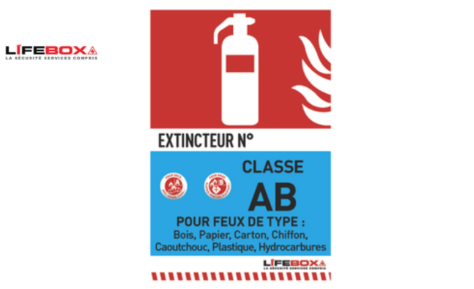 LIFEBOX Panneau de signalisation classe feu AB présence d'extincteur à eau pulvérisée