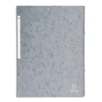 EXACOMPTA Chemise 3 rabats et élastique monobloc, carte lustrée 5/10e Gris, élastique fixé devant