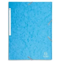 EXACOMPTA Chemise 3 rabats et élastique monobloc, carte lustrée 5/10e azur, élastique fixé devant