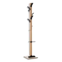 EASYCLOTH Portemanteau 6 patères polystyrène Noir, fut bois massif hêtre, H178 cm et porte parapluie