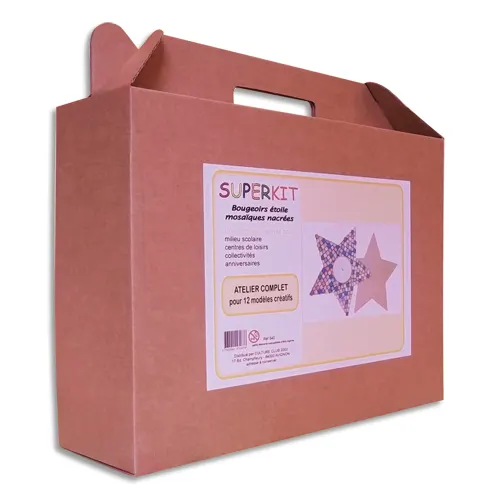 Kit d activités 12 bougeoirs étoile en bois 14x14cm à décorer avec mosaïque nacrée 5x5mm assortie