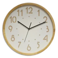 ORIUM Horloge OSLO à cadran Blanc et Chiffre en Bois, contour bois, mouvement Quartz, D41,6 cm x P4,5 cm