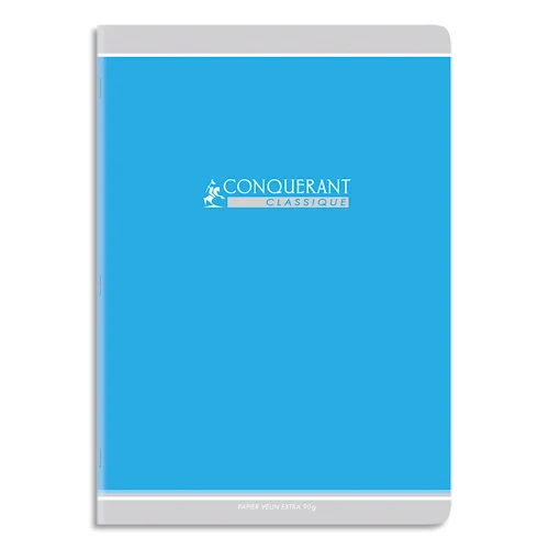 CONQUERANT 9 Cahier de devoirs, agrafé, 21x29,7 cm, 96p, 90g, séyès, couverture carte assortis 4 couleurs