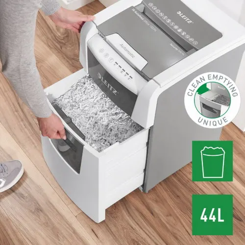 LEITZ Destructeur de documents IQ Auto+ Office P-4,coupe croisée,4x28mm,150 feuilles,44 litres,80130000 – Image 3