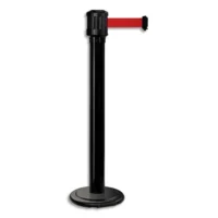 VISO Poteau en acier noir H100 cm + enrouleurs à sangle rouge L4,3m x H5cm, base lestée à roulettes D33cm