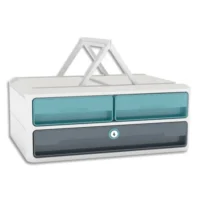 CEP Module MoovUp Secure 2 petits tiroirs + 1 grand tiroir. Caisson blanc et tiroir vert d'eau Gris Orage