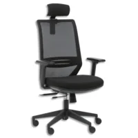 Siège Tecsy dossier maille et assise tissu Noir, têtière, synchrone, accoudoirs réglables fournis