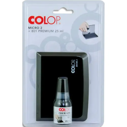 COLOP Set composé d'une cassette d'encrage Micro 2 : 7 x 11 cm + 1 flacon d'encre 25ml. Encre noire