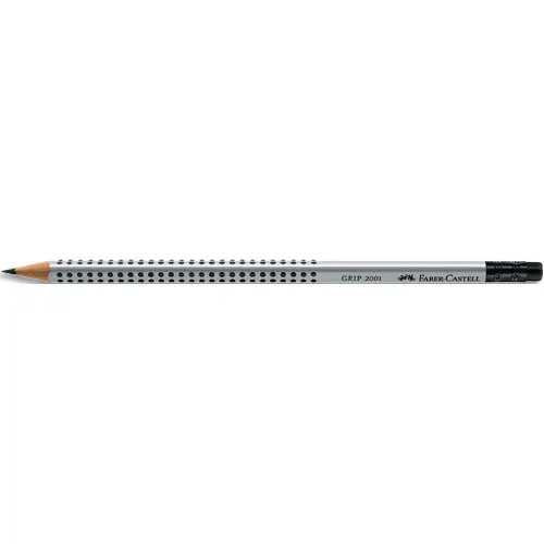 FABER CASTELL Crayon graphite GRIP 2001 B + embout gomme, corps triangulaire et ergonomique, mine collée
