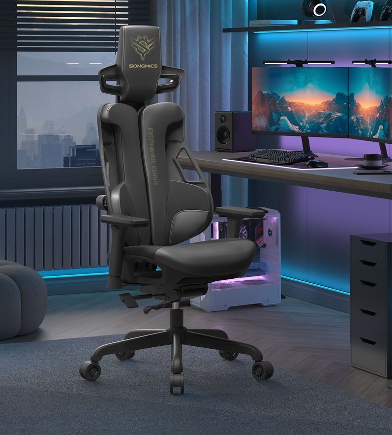 Fauteuil gaming réglable dossier inclinable noir d'encre – Image 2