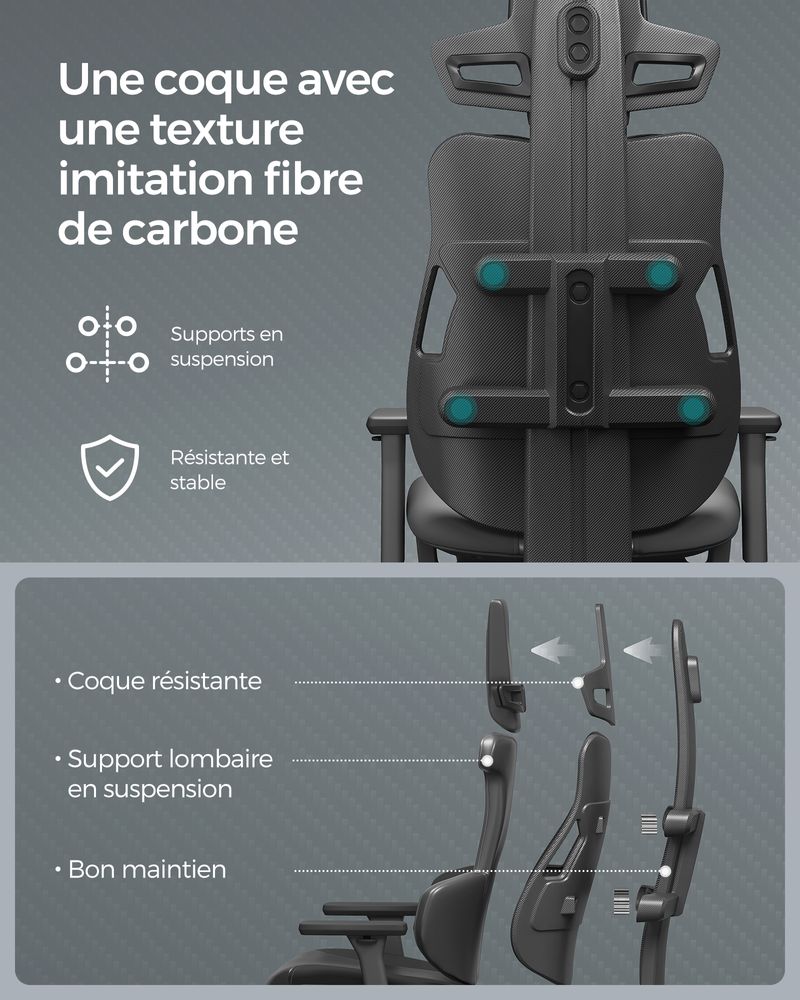 Fauteuil gaming réglable dossier inclinable noir d'encre – Image 4