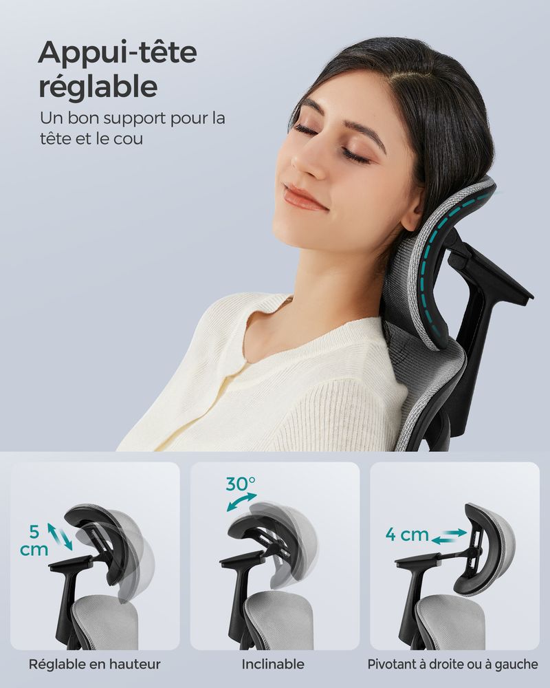 Fauteuil ergonomique réglable en toile gris tourterelle – Image 7