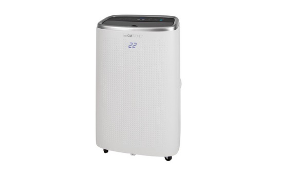 CLATRONIC Climatiseur mobile CL 3750 WiFi, blanc contrôle Wifi, minuterie programmable, ventilation à 2 vitesses, 3 en 1: rafraîchir, déshumidifier, ventiler, réfrigérant : R 290, 65 dB(A), roulettes, à télécommande, classe énergétique A