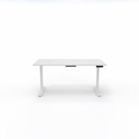 Bureau Axel rectangulaire L. 160 x P. 80 cm - plateau mélamine ep. 25 mm mélamine blanc neige - structure métal lisse blanc - réglable en hauteur par système motorisé