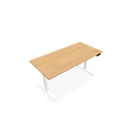 Bureau Axel rectangulaire L. 160 x P. 80 cm - plateau mélamine ep. 25 mm mélamine chêne clair - structure métal lisse blanc - réglable en hauteur par système motorisé