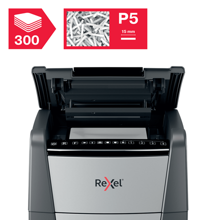 REXEL Destructeur de documents Optimum Auto+ 300M P-5,coupe micro,2x15mm,300 feuilles,60 l,2020300MEU – Image 6