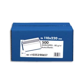Boîte de 500 enveloppes Blanches 80g DL 110x220 mm autocollantes