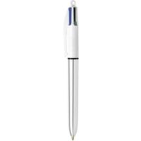 BIC 4 Couleurs Shine Stylos-Bille Rétractables Pointe Moyenne (1,0 mm) - Corps Argenté Métallisé