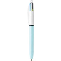 BIC Stylo bille rétractable 4 Couleurs FUN. Pointe Moyenne. Corps Turquoise. Coloris encre assortis