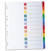 AVERY Intercalaires 12 touches. En carte Blanche, onglets plastifiés de couleur. Format A4