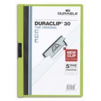 DURABLE Chemise de présentation Duraclip 30 à clip, couverture transparente - 1-30 feuilles A4 - Vert