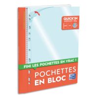 OXFORD Bloc de 60 pochettes perforées QUICK' IN en polypro lisse 5/100e. Format A4, perforation 11 trous