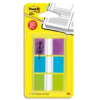 POST-IT Dévidoir 3x20 marque-pages standards Bleu, Vert, Violet
