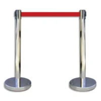 VISO Kit de 2 Poteaux chromés H91 cm avec sangle Rouge rétractable 2 mètres, en polypropylène et inox