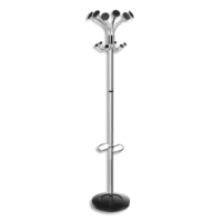 ALBA Portemanteau Chromy 6 double-patères avec porte parapluie. Base lestée 38 cm, hauteur 179 cm