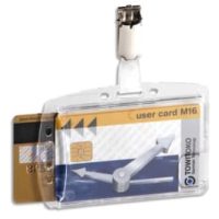 DURABLE Boîte 25 Porte-badges 2 cartes de sécurité format portrait ou paysage+clip+encoche - Transparent