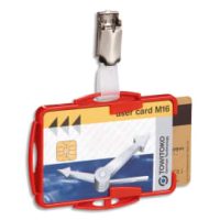 DURABLE Boîte de 25 portes-cartes de sécurité avec clip pour 2 cartes 54x85mm. Coloris rouge