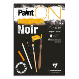 CLAIREFONTAINE Bloc PAINT'ON Noir collé en tête 20F 250g A3