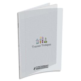 CONQUERANT 9 Cahier TP piqûre format A4 48 pages grands carreaux Séyès+48 pages unies. Couv PP incolore.