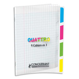 CONQUERANT C9 Cahier 4en1 agrafé 17x22cm 140 grands carreaux Séyès couverture polypro incolore