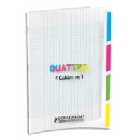 CONQUERANT C9 Cahier 4en1 agrafé 24x32cm 140 grands carreaux Séyès couverture polypro incolore