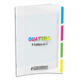 CONQUERANT C9 Cahier 4en1 agrafé 24x32cm 140 grands carreaux Séyès couverture polypro incolore