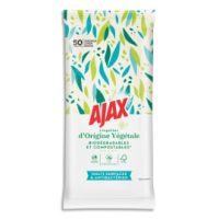 AJAX Paquet de 50 lingettes multi-surfaces et antibactérien, biodégradables, fraîcheur Citron Menthe