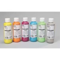 ART PLUS Lot de 6 flacons 250ml d'acrylique. Assortis : Jaune, oragne, Rouge, Bleu, Vert, Gris