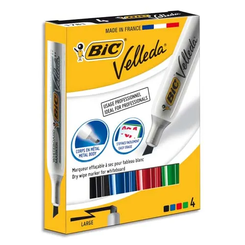 BIC Velleda Feutres 1781 pour Tableau Blanc Effaçables à Sec Pointe Biseau Large - Couleurs Assorties x4 – Image 2