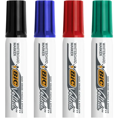 BIC Velleda Feutres 1781 pour Tableau Blanc Effaçables à Sec Pointe Biseau Large - Couleurs Assorties x4