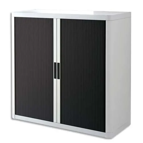 PAPERFLOW Armoire à rideau easyOffice, 2 étagères corps: blanc, rideaux: noir, métal et polystyrène, rideaux en lamelles de polypropylène, avec 2 étagères, livraison composée de 2 colis dimensions: (L)1100 x (P)415 x (H)1040 mm (E1CT0010000042)