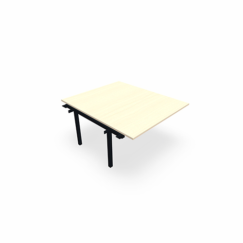 Bureau suivant monoplateau Arial L. 140 cm x P. 165 cm EP25 mélamine érable blanc pied intémerdiaire arche carré fixe métal lisse noir